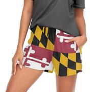 GuoChe Pantalones cortos para mujer, con bolsillos, cintura elástica, algodón, pantalones cortos para dormir, talla S, Maryland State Flag, XXL