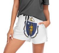 GuoChe Pantalones cortos para mujer, con bolsillos, cintura elástica, algodón, pantalones cortos para dormir, talla S, Massachusetts State Flag, XXL