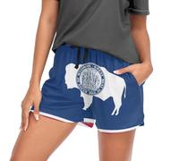 GuoChe Pantalones cortos para mujer, con bolsillos, cintura elástica, algodón, pantalones cortos para dormir, talla S, Bandera del estado de Wyoming (Wyoming State Flag), M