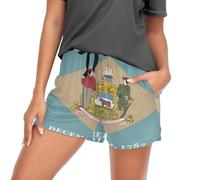 GuoChe Pantalones cortos para mujer, con bolsillos, cintura elástica, algodón, pantalones cortos para dormir, talla S, Bandera Estado Delaware, M