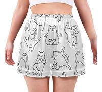 GuoChe - Pantalones cortos tipo calzones para mujer, pantalones cortos sueltos, para dormir, talla S, Arte de línea de gatos juguetones en blanco, Chica