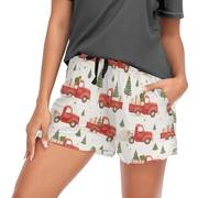 GuoChe Pantalones de dormir elegantes para mujer, con bolsillos, cintura elástica, cordón de algodón, pantalones cortos de entrenamiento, talla S, Merry Christmas Red Truck, XXL