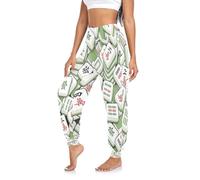 GuoChe Pantalones de harén para mujer, casuales, holgados, de cintura alta, con cordón, para descansar, gimnasio, yoga, Mahjong Chinese Green 2, Large