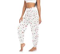 GuoChe Pantalones de harén para mujer, cómodos, elásticos, de cintura alta, con bolsillos, para descansar, gimnasio, yoga, Valentine Doodle Heart Star, Large
