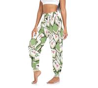GuoChe Pantalones de harén para mujer, informales, transpirables, de cintura alta, con cordón, para el hogar, entrenamiento, viajes, Mahjong Chinese Green, Medium