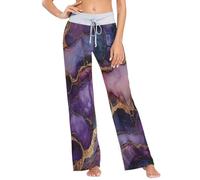 GuoChe Pantalones de pijama de verano para mujer, para otoño, vacaciones, talla XS, Mármol Morado Borgo, Large