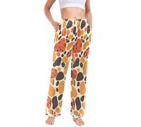 GuoChe - Pantalones de satén de seda para mujer, suaves, pantalones de pijama de pierna ancha, cintura elástica, S-XXL, Estampado de piel de leopardo Orangered, Chica