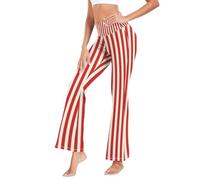 GuoChe Pantalones de yoga acampanados para mujer, pantalones de yoga ajustados cruzados para ejercicio, talla S, Elegante rayas rojas y rubor vertical pastel, S
