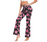 GuoChe Pantalones de yoga casuales para mujer, leggings elásticos con parte inferior acampanada para ocio, talla S, Mcbling Aesthetic Heart Star Leopard Zebras Blush, Medium