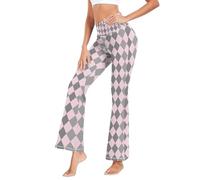 GuoChe - Pantalones de yoga con cintura y control de abdomen para playa, talla S, Rubor preparado y cuadros grises de Argyle, L