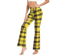 GuoChe Pantalones de yoga con cintura y elastano para bailar, talla S, Cuadros de tartán amarillo, rojo y negro, Large
