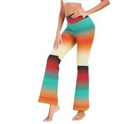 GuoChe - Pantalones de yoga con control de abdomen para mujer, pantalones acampanados para playa, talla S, Puesta de sol de rayas boho del suroeste del país occidental, L