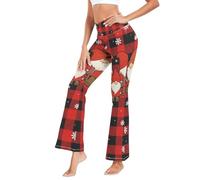 GuoChe Pantalones de yoga con control de abdomen para mujer, pierna suelta, pantalones de yoga para ejercicio, talla S, Christmas Buffalo Plaid Three Gnomo Negro, Small