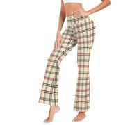 GuoChe - Pantalones de yoga con corte de bota, cintura en V, pantalones de yoga pequeños para fitness, yoga, talla S, Cuadros de franela a cuadros, L