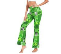 GuoChe Pantalones de yoga con corte de bota y pierna suelta para bailar, talla S, Lucky Green Plaid Clover Irish Shamrock St, X-Large