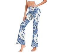 GuoChe - Pantalones de yoga con levantamiento de glúteos para mujer, leggings de cintura alta, sin costuras, para deportes, talla S, Chinoiserie Toile Azul Francés Con Flores overol, XL