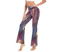 GuoChe Pantalones de yoga de cintura alta para mujer, leggings acogedores con parte inferior acampanada para relajarse y relajarse, talla S, Mármol borgoña azul marino, L
