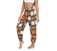 GuoChe Pantalones de yoga para mujer, casuales, transpirables, bohemios, con bolsillos, para descansar, gimnasio, yoga, Autumn Falling Leaves Pumpkin Spice Harvest Happy, Small