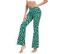 GuoChe - Pantalones de yoga para mujer, cintura en V, leggings deportivos para pilates, talla S, Estampado de guepardo leopardo verde azulado, L