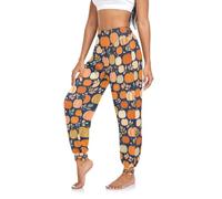 GuoChe Pantalones de yoga para mujer, cómodos, holgados, de cintura alta, con bolsillos, para entrenamiento en casa, viajes, Autumn Falling Leaves Pumpkin Spice Harvest Happy, Large