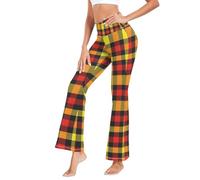 GuoChe - Pantalones de yoga para mujer, mallas ajustadas para mujer, para baile, talla S, Cuadros tartán amarillo, rojo y negro, XXL