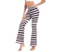 GuoChe Pantalones de yoga suaves con cintura para fitness, talla S, Colorete pastel y rayas negras lindas para mujer y, Large