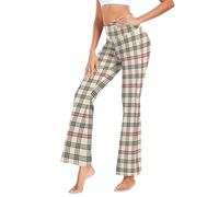 GuoChe - Pantalones de yoga suaves para mujer, pantalones de yoga a la moda, para ejercicio, talla S, Cuadros rojos y beige, L