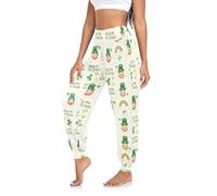 GuoChe Pantalones harems para mujer, elásticos, casuales, bohemios, con bolsillos, para descansar, correr, entrenar, Kiss Me I'm Irish Grid, Medium