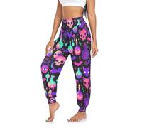 GuoChe Pantalones harén para mujer, cómodos, elásticos, ropa de verano para el hogar, entrenamiento, viajes, Pastel Goth Halloween Witchy Pattern Magical, XXL