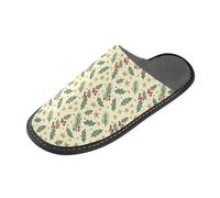 GuoChe Pantuflas cálidas para mujer, pantuflas de espuma viscoelástica para interiores, pantuflas cálidas y acogedoras, Agujas de pino con diseño de estrellas de acebo, color crema, 10.5-11