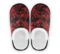 GuoChe Pantuflas de casa para mujer, de forro polar, antideslizantes, ligeras, para dormitorio, hogar, oficina, viajes, yoga, talla M, Flores rojas sobre fondo negro, Medium