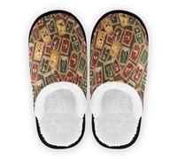 GuoChe Pantuflas de casa para mujer, de forro polar, antideslizantes, para hotel, viajes, dormitorio, avión, fiesta, talla M, Tarjetas de Tarot Rojo Feliz Navidad, Medium