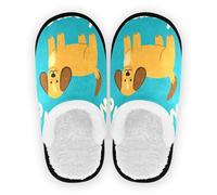GuoChe Pantuflas de casa para mujer, de forro polar, antideslizantes, para viajes, interiores y exteriores, invierno, dormitorio, talla M, Welcome Home Cute Cartoon Dog 1, Medium