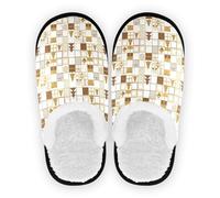 GuoChe Pantuflas de casa para mujer, de forro polar, antideslizantes, suaves, para dormitorio, oficina, viajes, yoga, talla M, Tablero de ajedrez dorado y blanco de Navidad, Medium