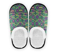 GuoChe Pantuflas de casa para mujer, de forro polar coral, antideslizantes, suaves, para el hogar, interiores, talla M, Mardi Gras Jazz-fest Plaid, Medium