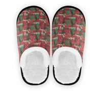 GuoChe Pantuflas de casa para mujer, de forro polar, suela antideslizante, cómodas, para el hogar, interiores, talla M, Christmas Red Green Plaid Trees Wishes, Large