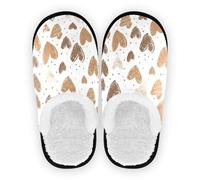 GuoChe Pantuflas de casa para mujer, de forro polar, suela antideslizante, ligeras, para hotel, viajes, dormitorio, avión y fiesta, talla M, Formas de corazón marrón sobre blanco, Large