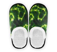 GuoChe Pantuflas de casa para mujer, de forro polar, suela antideslizante, para spa, hotel, interior, exterior, invierno, dormitorio, talla M, Patrón abstracto verde neón similar al nervio, Medium