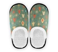 GuoChe Pantuflas de casa para mujer, forro polar coral, antideslizantes, suaves, cálidas, divertidas, para interiores y exteriores, invierno, dormitorio, talla M, Adorno medieval vintage de Navidad