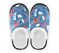 GuoChe Pantuflas de casa para mujer, forro polar coral, suela antideslizante, suaves, cálidas, divertidas, para interiores y exteriores, invierno, dormitorio, talla M, Patrón navideño de abeto de