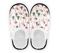 GuoChe Pantuflas de casa para mujer, forro polar coral, suela de goma antideslizante, cómodas pantuflas para el hogar e interiores, talla M, Merry Christmas Blush Flamingos, Medium