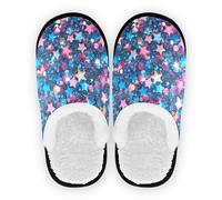 GuoChe Pantuflas de casa para mujer, forro polar coral, suela de goma antideslizante, ligeras, para el hogar, interiores, talla M, Estrellas brillantes sobre azul, Large