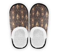 GuoChe Pantuflas de casa para mujer, forro polar mullido, suela de goma antideslizante, zapatos ligeros para el hogar, oficina, viajes, yoga, talla M, Patrón etéreo bohemio sin costuras con toro de