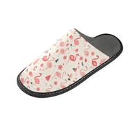 GuoChe Pantuflas de casa para mujer, pantuflas de espuma viscoelástica para interiores, acogedoras pantuflas para mujer, Patrón de Navidad con flamenco rubor, 8-8.5
