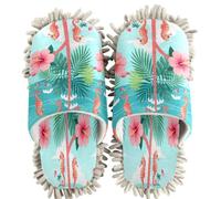 GuoChe Pantuflas de chenilla de limpieza para casa, diseño tropical, playa, conchas marinas, caballito de mar, océano, Tropical Beach Blush Seashells Seahorse Ocean, Medium Women/Large Men