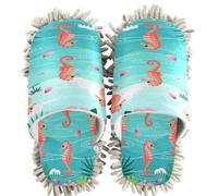GuoChe Pantuflas de chenilla de limpieza para casa, diseño tropical, playa, conchas marinas, caballito de mar, océano, Tropical Beach Blush Seashells Seahorse Ocean, Medium Women/Large Men