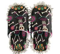 GuoChe Pantuflas de chenilla para limpieza de casa, diseño de calavera de azúcar, perros y gatos, Dia De Los Muertos Sugar Skull Skeleton Dogs & Cats Pattern, Medium Women/Large Men