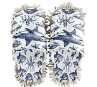 GuoChe Pantuflas de chenilla para limpieza de casa, retro, océano, animales, vida silvestre, depredador, pez, mar, tentáculo, naturaleza