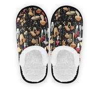 GuoChe Pantuflas de forro polar coral antideslizantes y ligeras para el hogar, dormitorio, oficina, viajes, yoga, talla M, Patrón de noche estrellada negra de hongos, Large