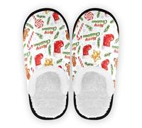 GuoChe Pantuflas de forro polar coral para hombre y mujer, suela de goma antideslizante, ligeras, para interiores y exteriores, invierno, dormitorio, talla M, Merry Christmas Brown Gingerbread, Large